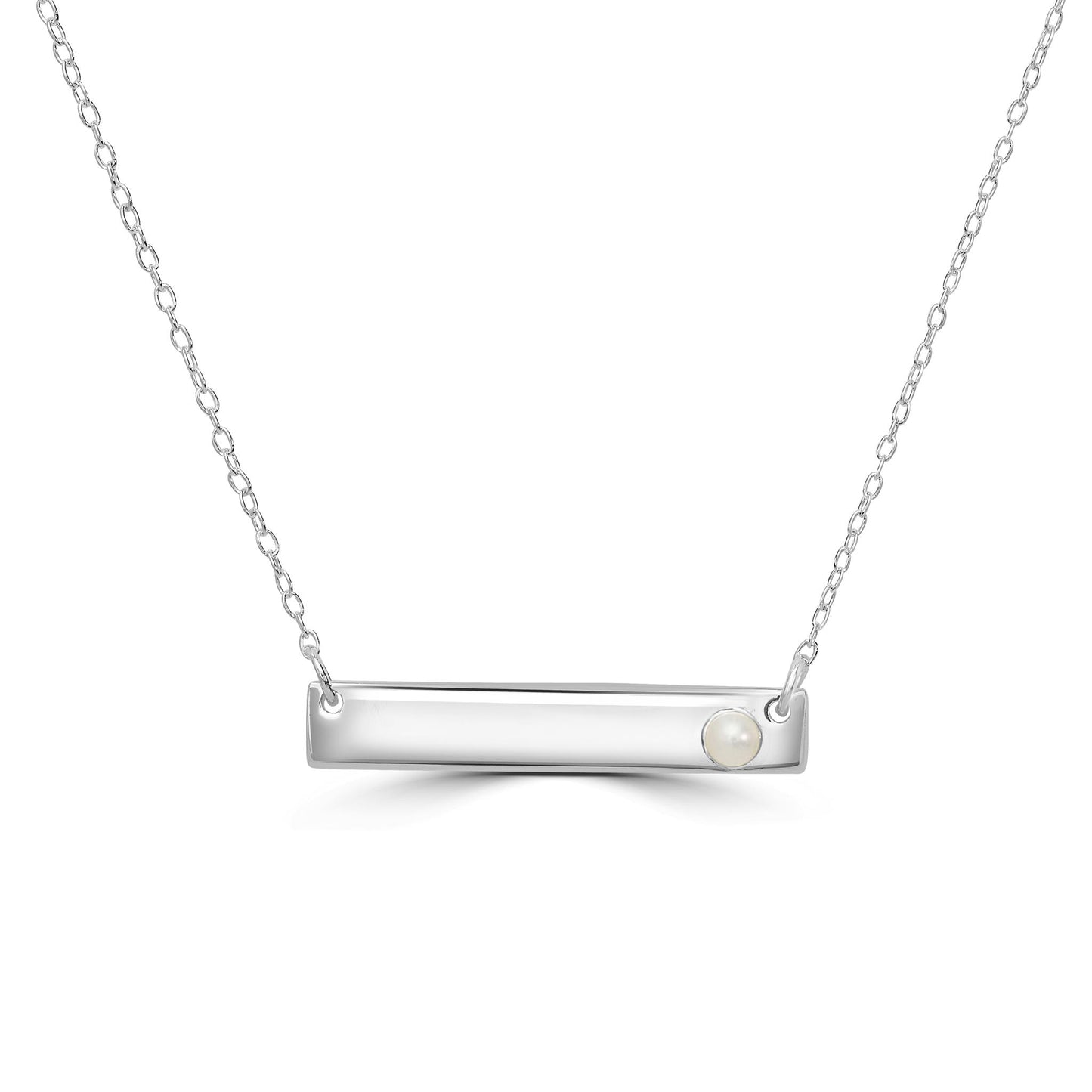 Gemistry 925 Sterling Silver Bar Necklace with Genuine Pearl For Women & Girls With 16 + 4 Inch Extender Cable Chain Birthstone Jewelry Gift For Her Birthday|Wedding|Anniversary