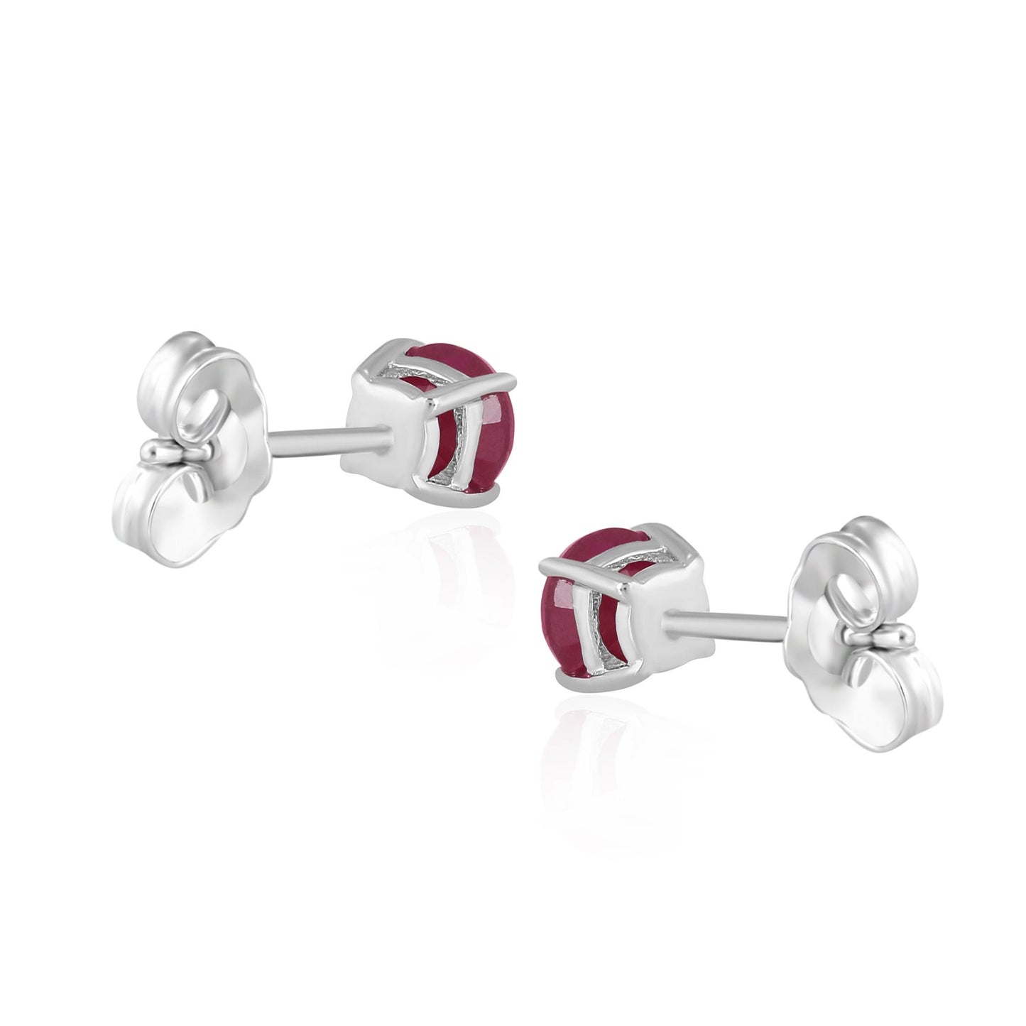 14K White Gold Round Ruby Stud Earrings