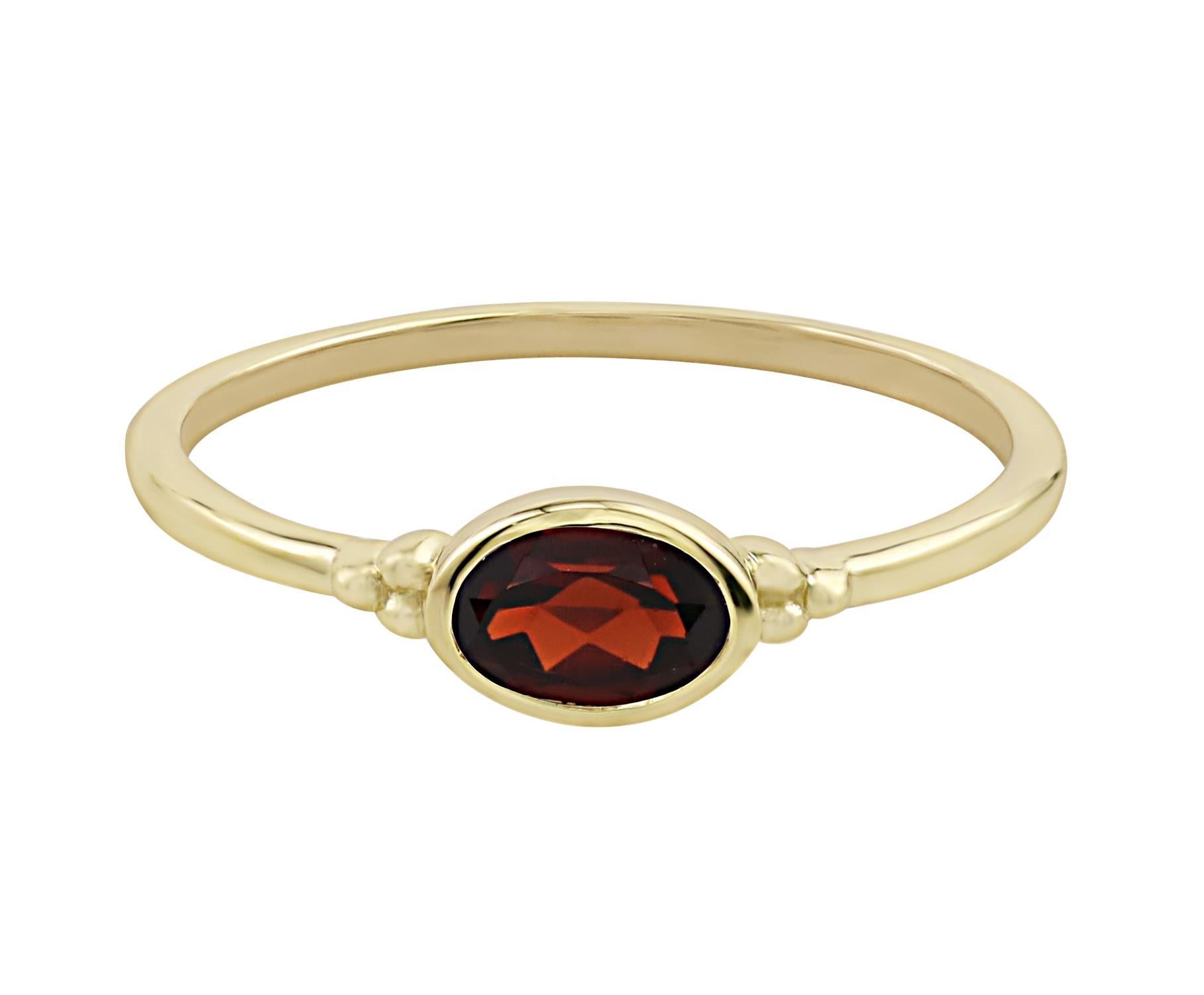 East-West 14k Gold over Sterling Silver Garnet Gemstone Stackable Solitaire Bezel Ring