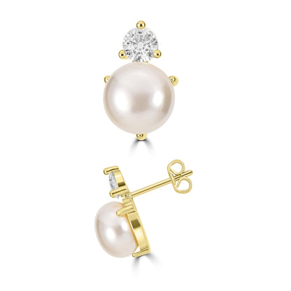 Bob Mackie Jewelry 14K Gold Over Brass Synthetic Pearl White Cubic Zirconia Stud Earrings