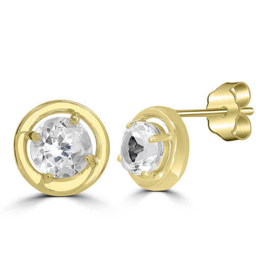 14K Gold over Sterling Silver White Topaz Round Stud Earrings