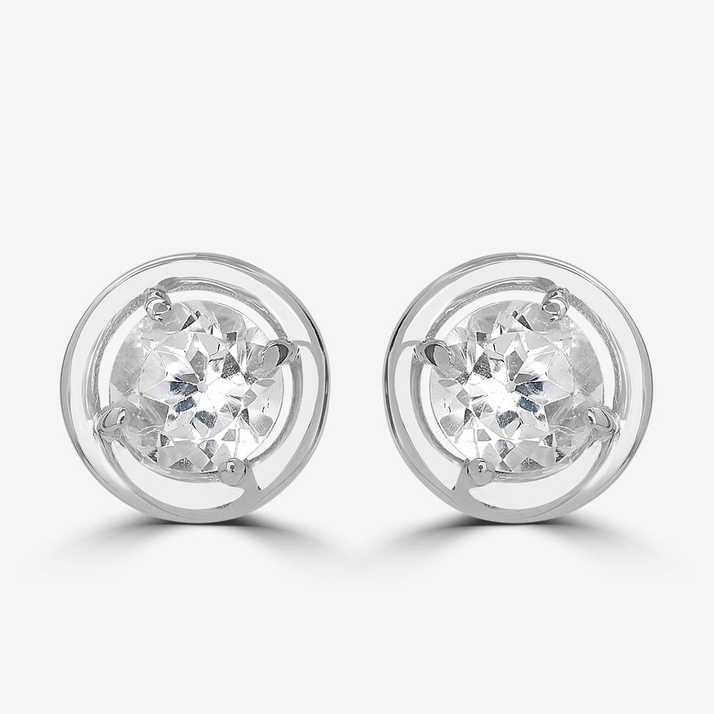 Gemistry 925 Sterling Silver Round Genuine White Topaz Stud Earrings