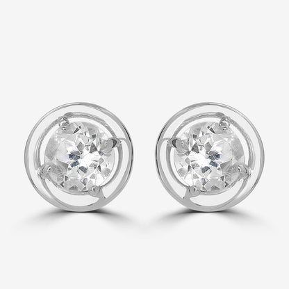 Gemistry 925 Sterling Silver Round Genuine White Topaz Stud Earrings