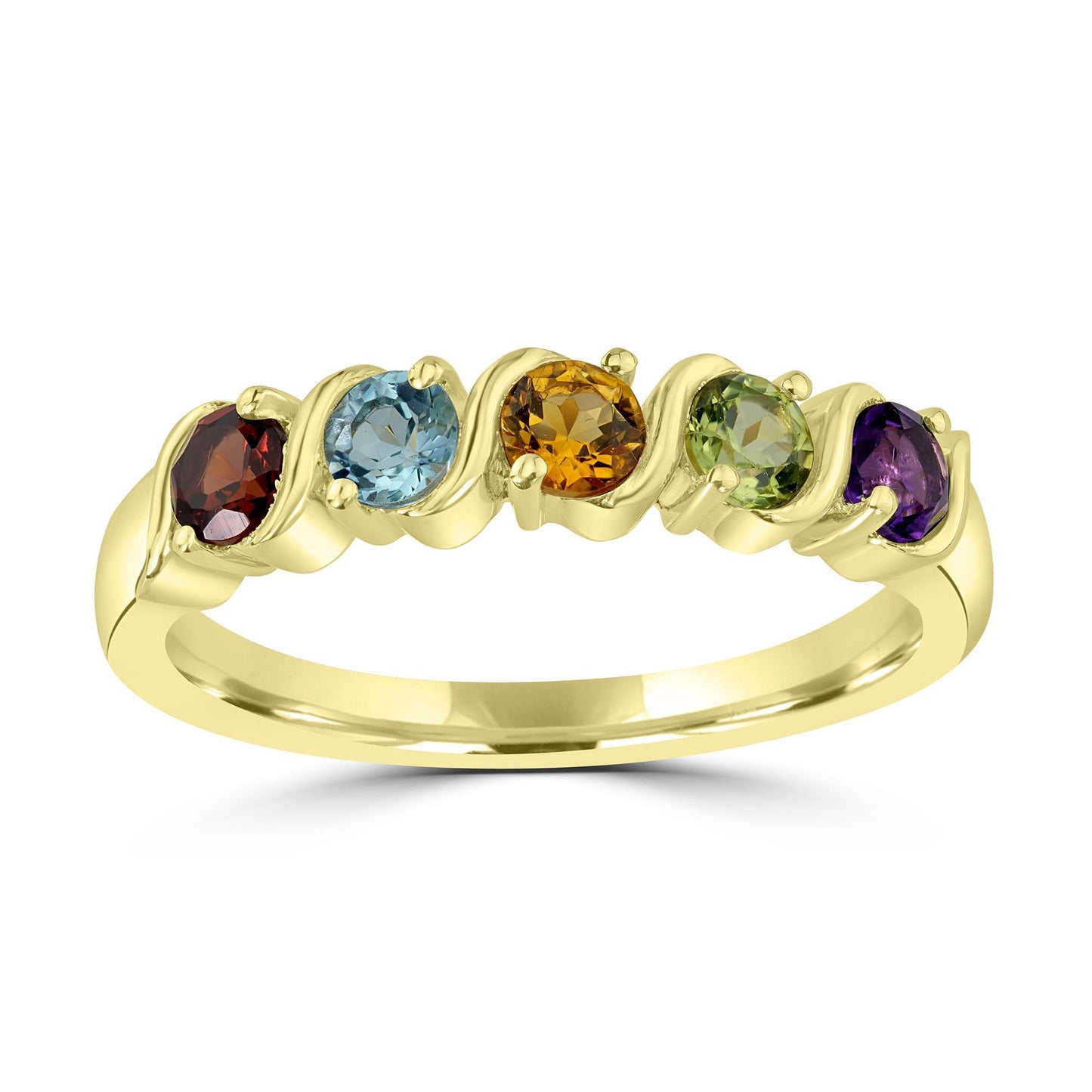 14K Gold Over Sterling Silver Multi-Color Gemstone Band Ring, Sizes 5 to 9