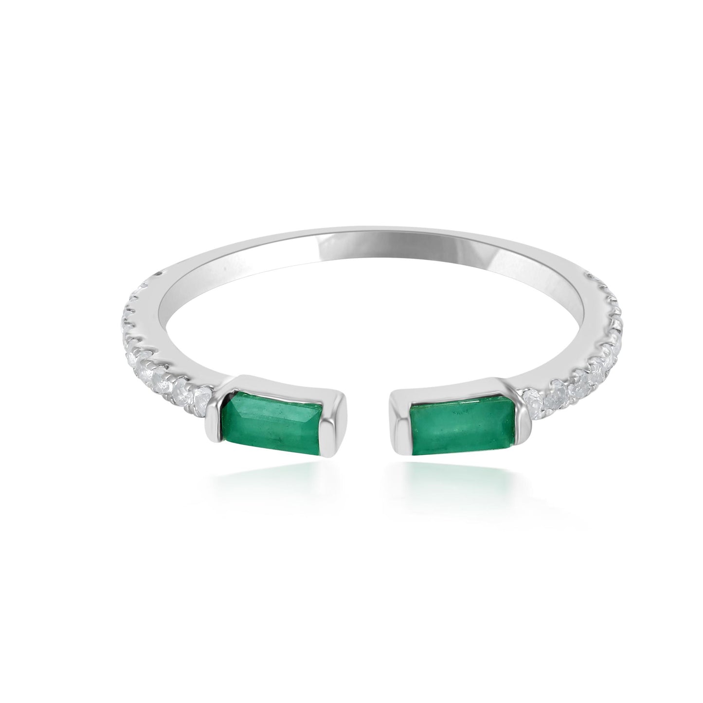 14K White Gold Emerald and White Topaz Cuff Ring