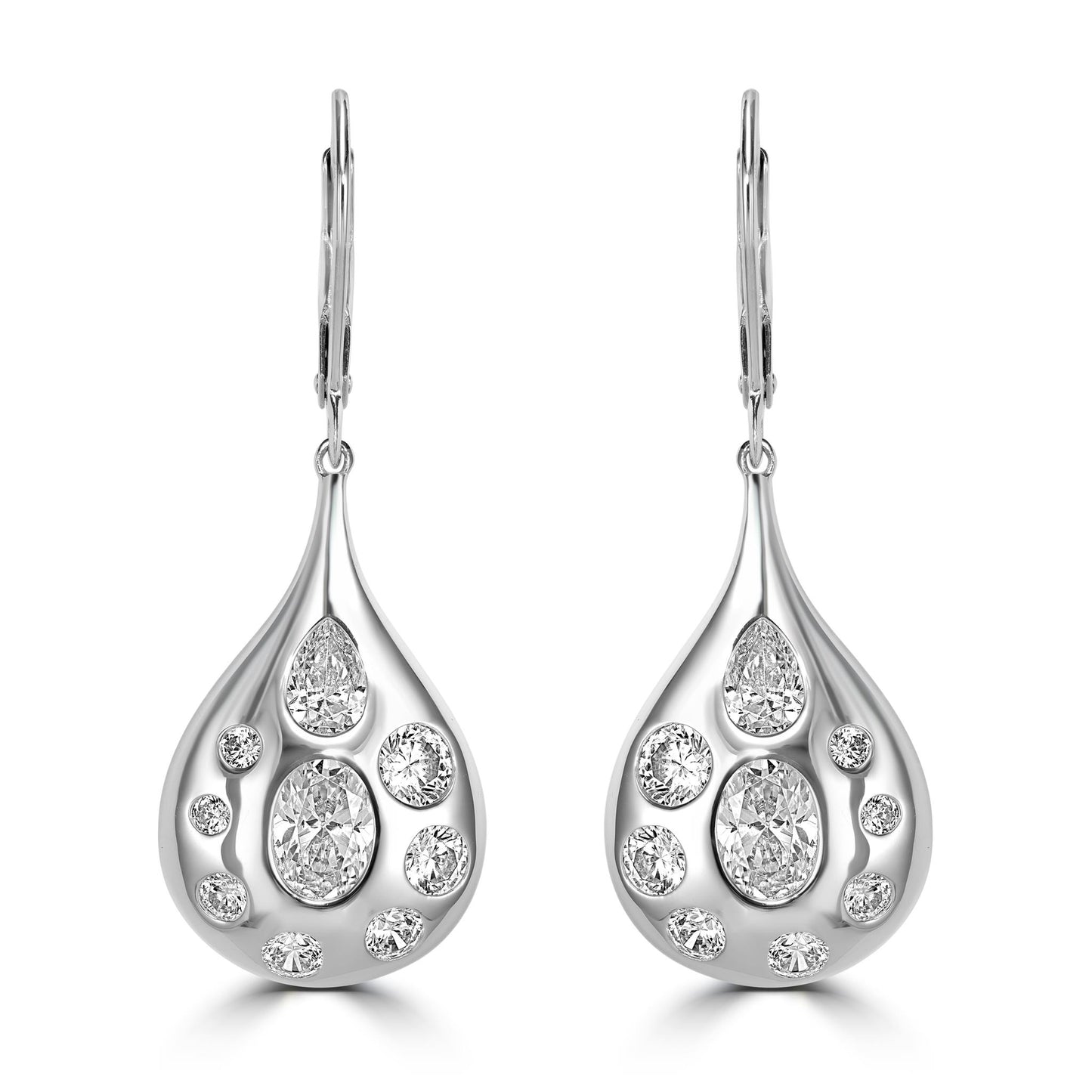 Kathy Levine Sterling Silver Cubic Zirconia Multi-Shape Teardrop Dangle Earrings