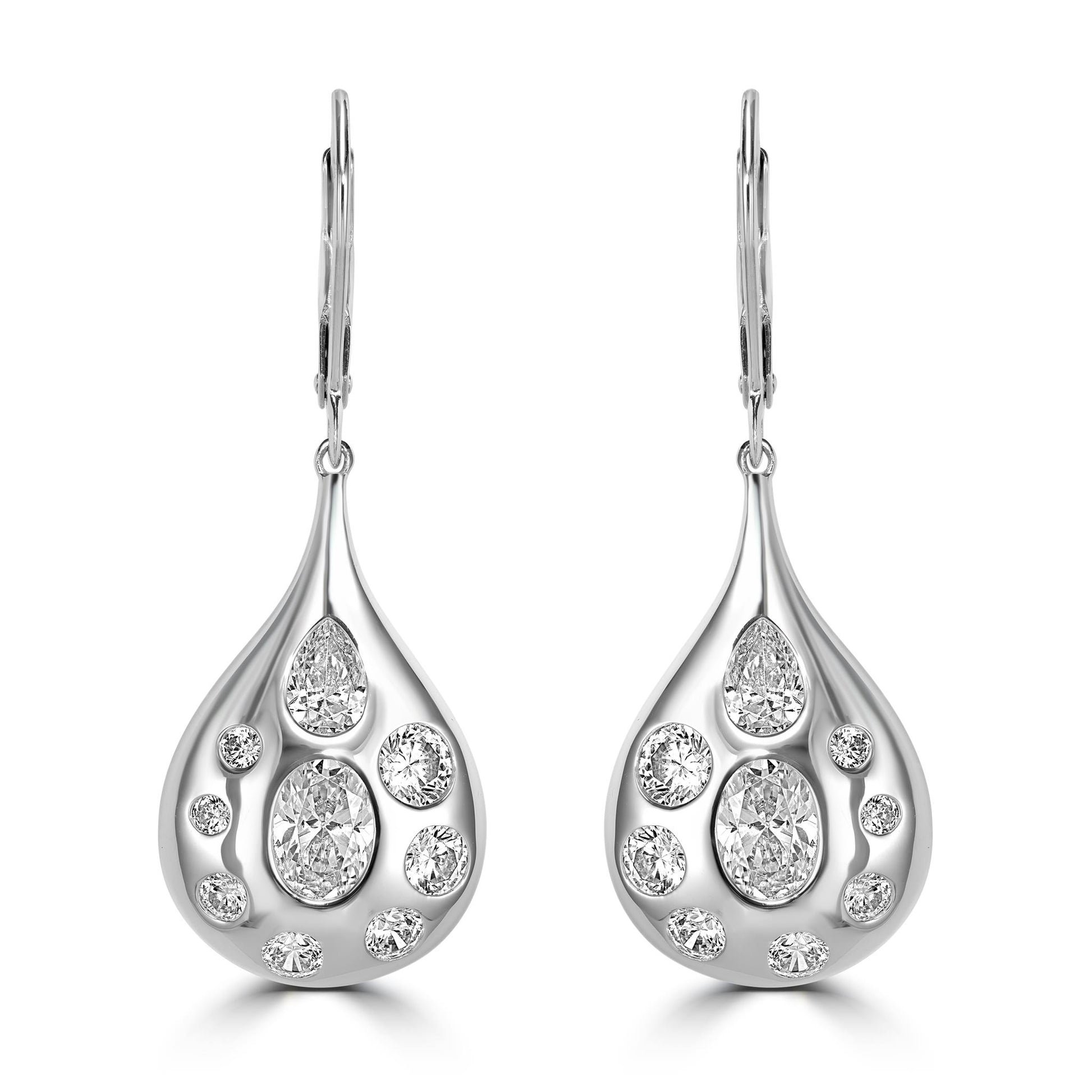 Kathy Levine Sterling Silver Cubic Zirconia Multi-Shape Teardrop Dangle Earrings