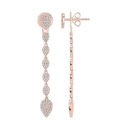 14K Rose Gold 0.52 Carat Round Diamond Pear Drop Earrings