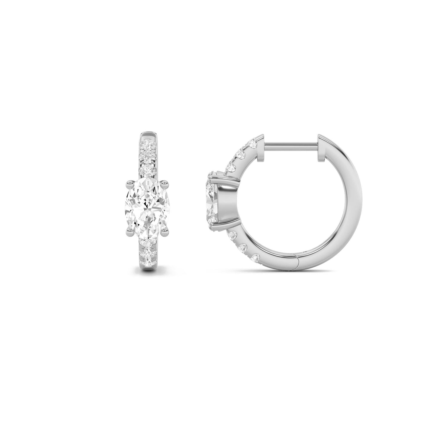14K White Gold 1.5 CTTW Lab Grown Diamond Oval Cut Hoop Earrings
