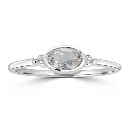 East-West Sterling Silver White Topaz Stackable Solitaire Bezel Ring, Sizes 6 to 8