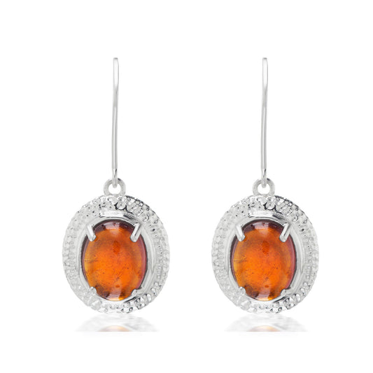 Gemistry "GG Collection" Oval Cabochon Hessonite Drop Earrings in Sterling Silver