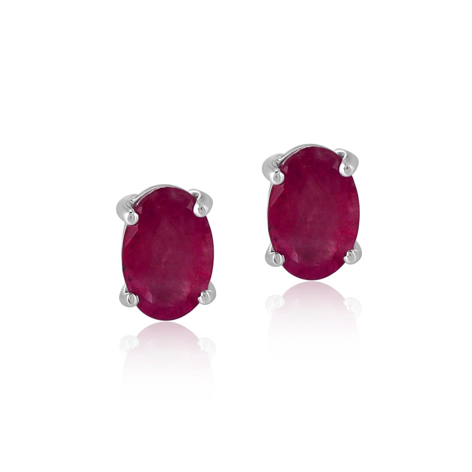 14K White Gold Oval Ruby Stud Earrings