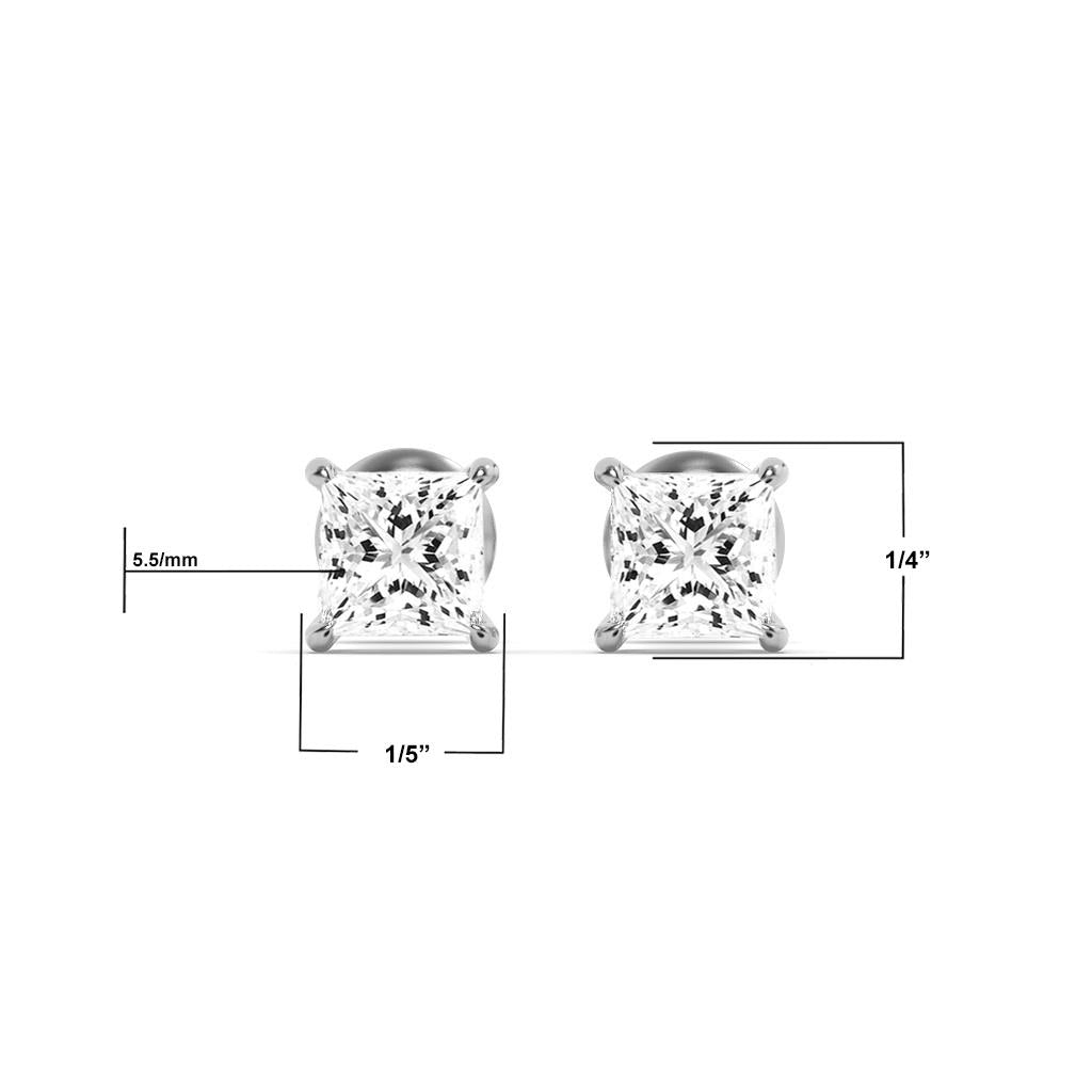 14K White Gold 2.0 CTTW Lab Grown Diamond Princess Cut Stud Earrings