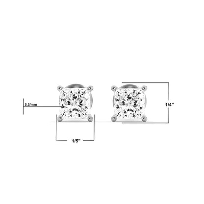 14K White Gold 2.0 CTTW Lab Grown Diamond Princess Cut Stud Earrings