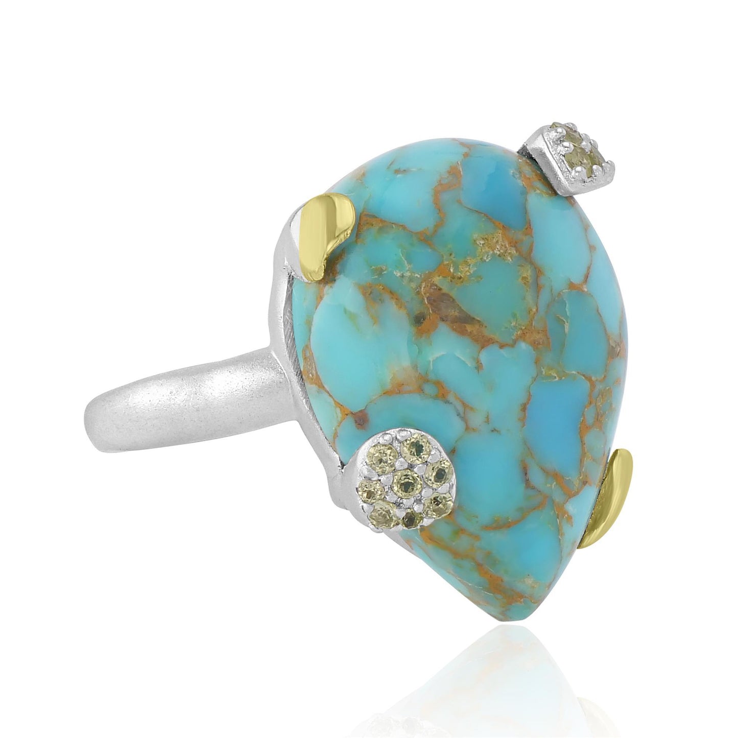 GG Collection Sterling Silver Sonoran Turquoise and Peridot Pear-Cut Ring, Sizes 5 to 10