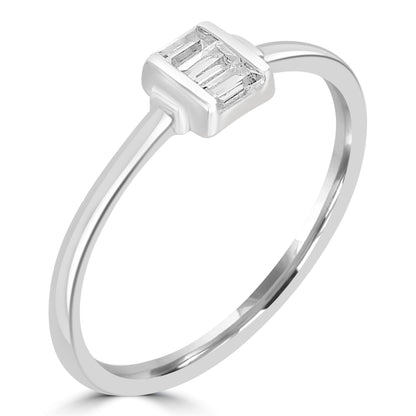 Ava Sterling Silver White Topaz Stackable 3-Stone Baguette Ring, Sizes 6 to 8