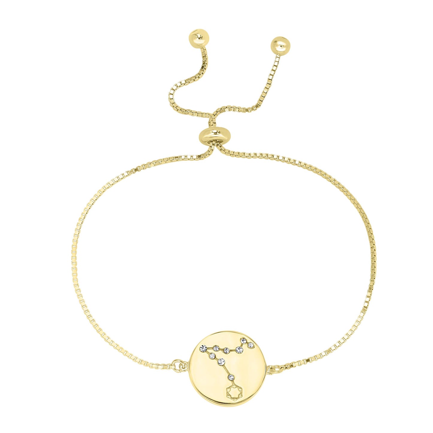 14k Gold Over Brass Pisces Zodiac Crystal Bracelet with Adjustable Chain 5 to 9 Inches