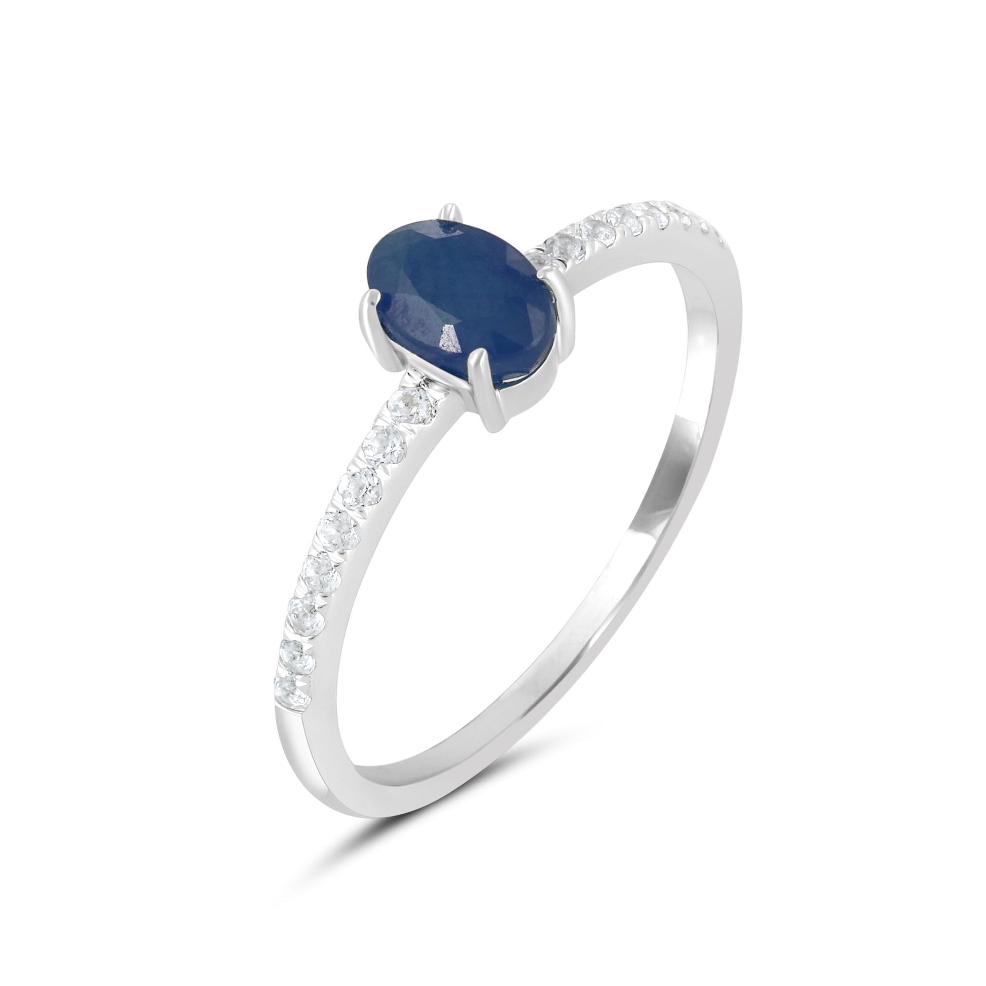 14K White Gold Oval Sapphire and White Topaz Band Ring