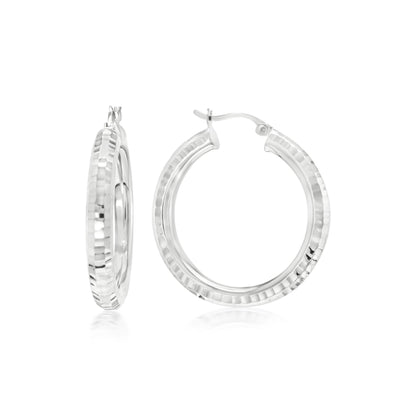 Judy Crowell Jewelry Sterling Silver Small Diamond Cut Hoop Earrings