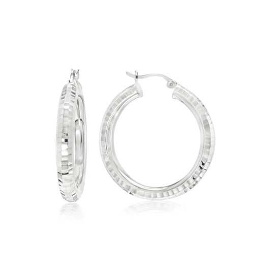 Judy Crowell Jewelry Sterling Silver Small Diamond Cut Hoop Earrings