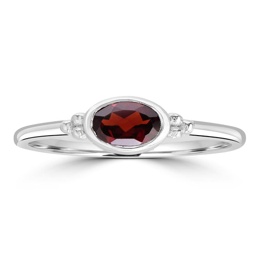 East-West Sterling Silver Garnet Gemstone Stackable Solitaire Bezel Ring, Sizes 6 to 8