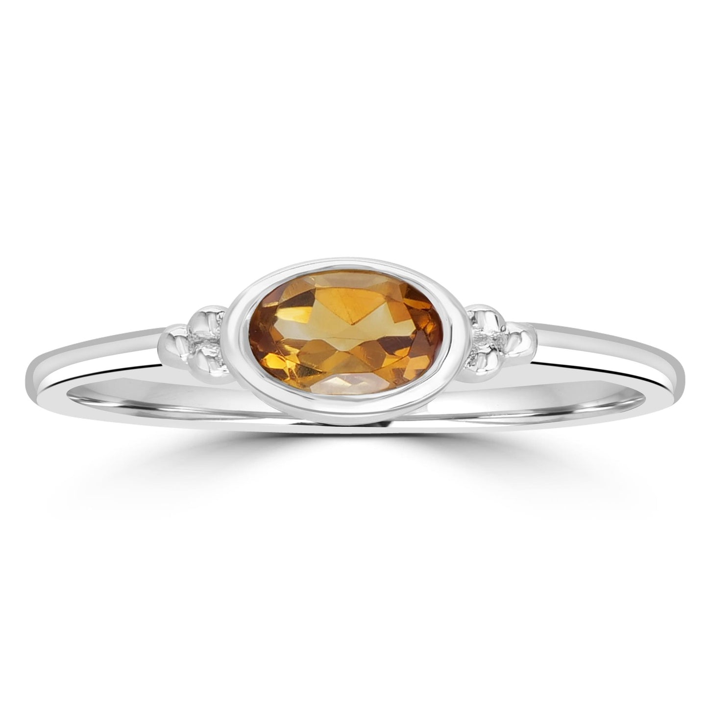 East-West Sterling Silver Citrine Stackable Solitaire Bezel Ring, Sizes 6 to 8