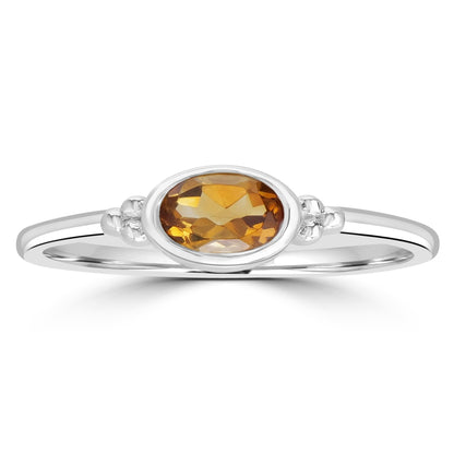 East-West Sterling Silver Citrine Stackable Solitaire Bezel Ring, Sizes 6 to 8