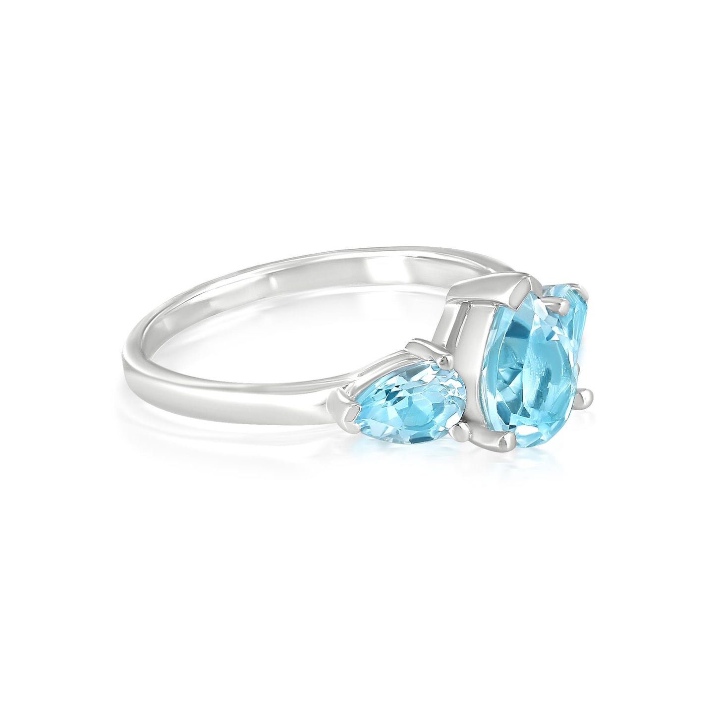 Sterling Silver Blue Topaz 3-Stone Pear-Cut Ring, Sizes 7 to 9