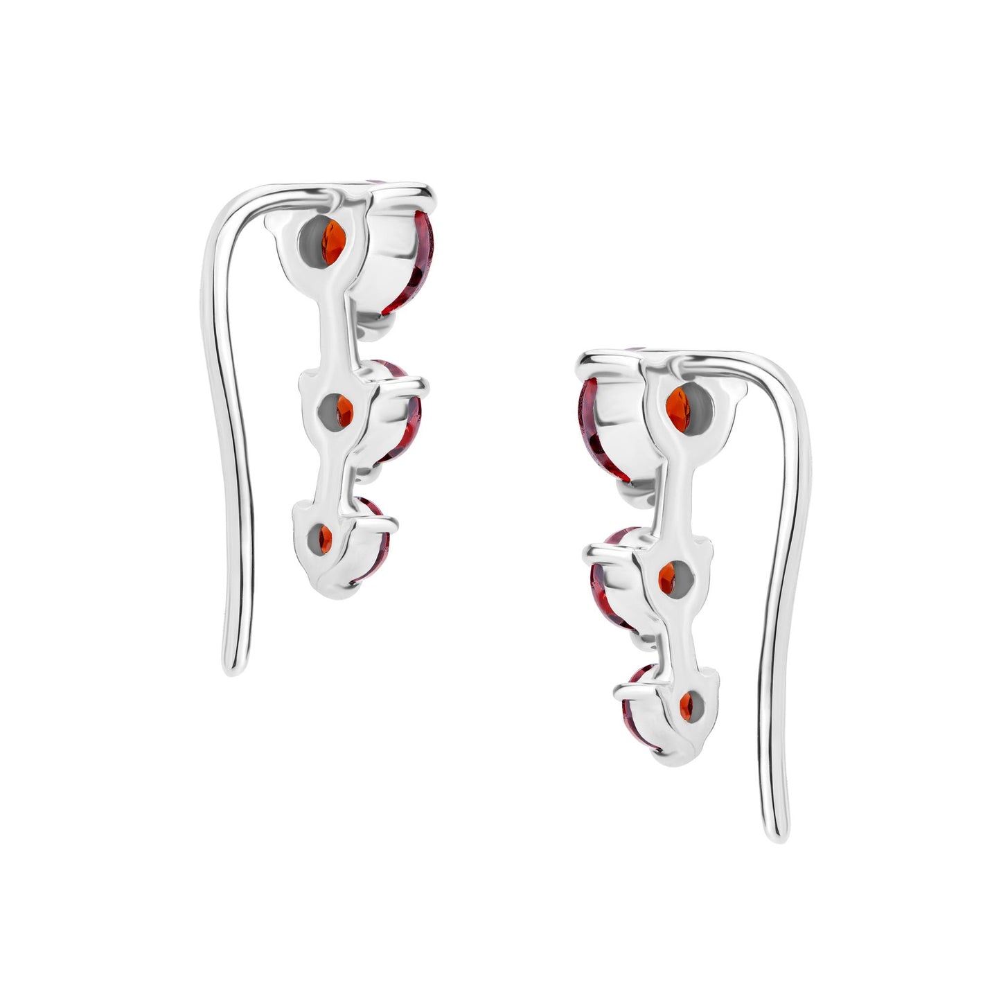 Gemistry Stacked Womens or Girls 14K White Gold Graduated Sized Genuine Garnet Stone Stud Earrings Birthstone Jewelry Gift For Her. Birthday | Wedding | Anniversary