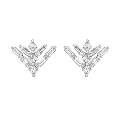 Gemistry Womens or Girls 14K White Gold & Diamond Arrow Stud Earrings April Birthstone Month, Jewelry Gift For Her (GH Color, SI1 Clarity)