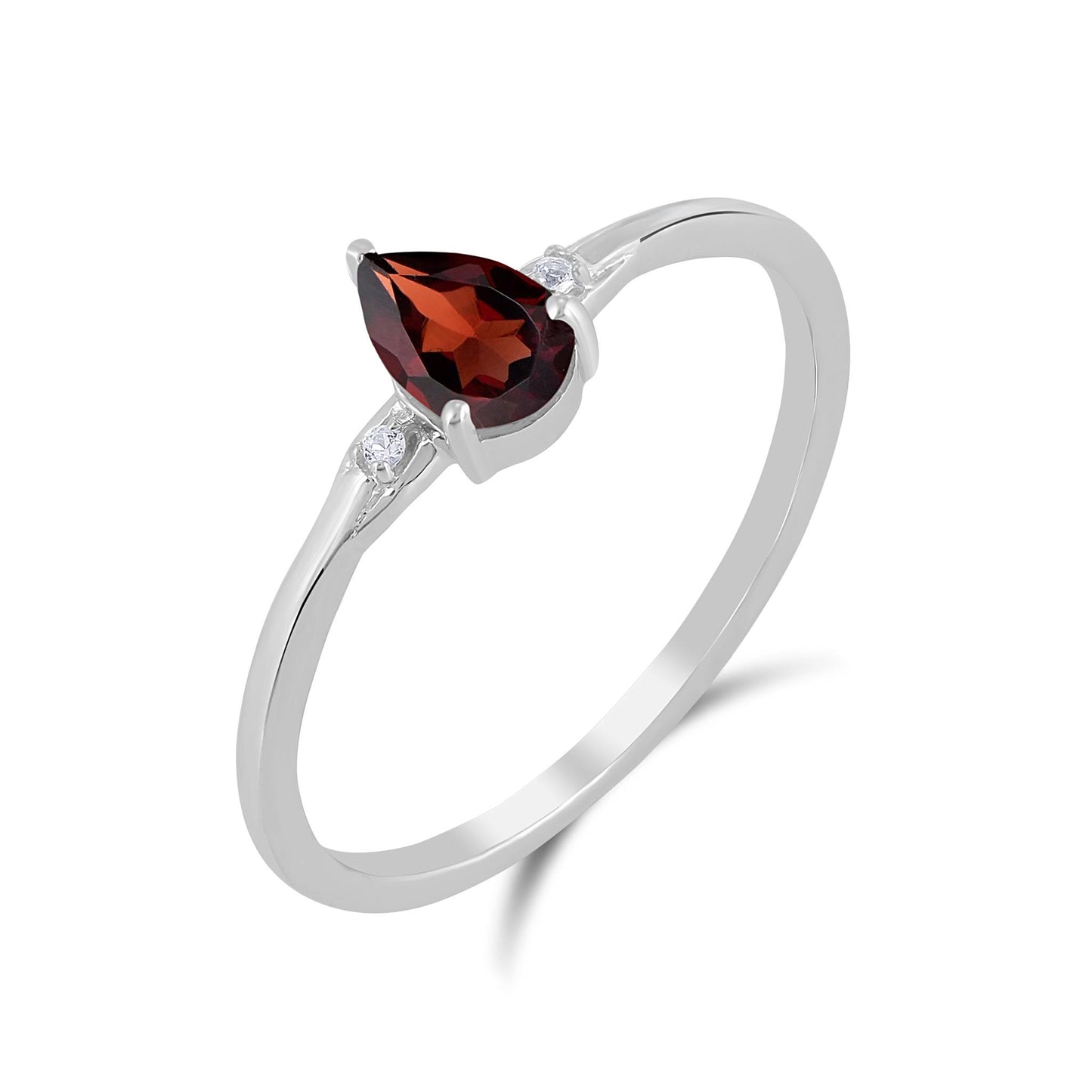 Dew 14K White Gold Garnet Stackable Pear Ring, Sizes 6 to 8