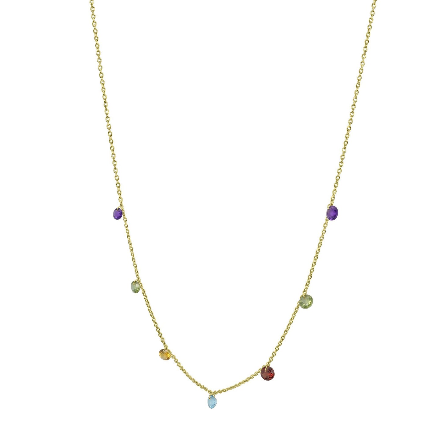 Gemistry 1.96 carats Genuine Multi Color Gemstone Necklace in 14K Gold Plated Sterling Silver, Lobster Clasp