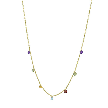 Gemistry 1.96 carats Genuine Multi Color Gemstone Necklace in 14K Gold Plated Sterling Silver, Lobster Clasp