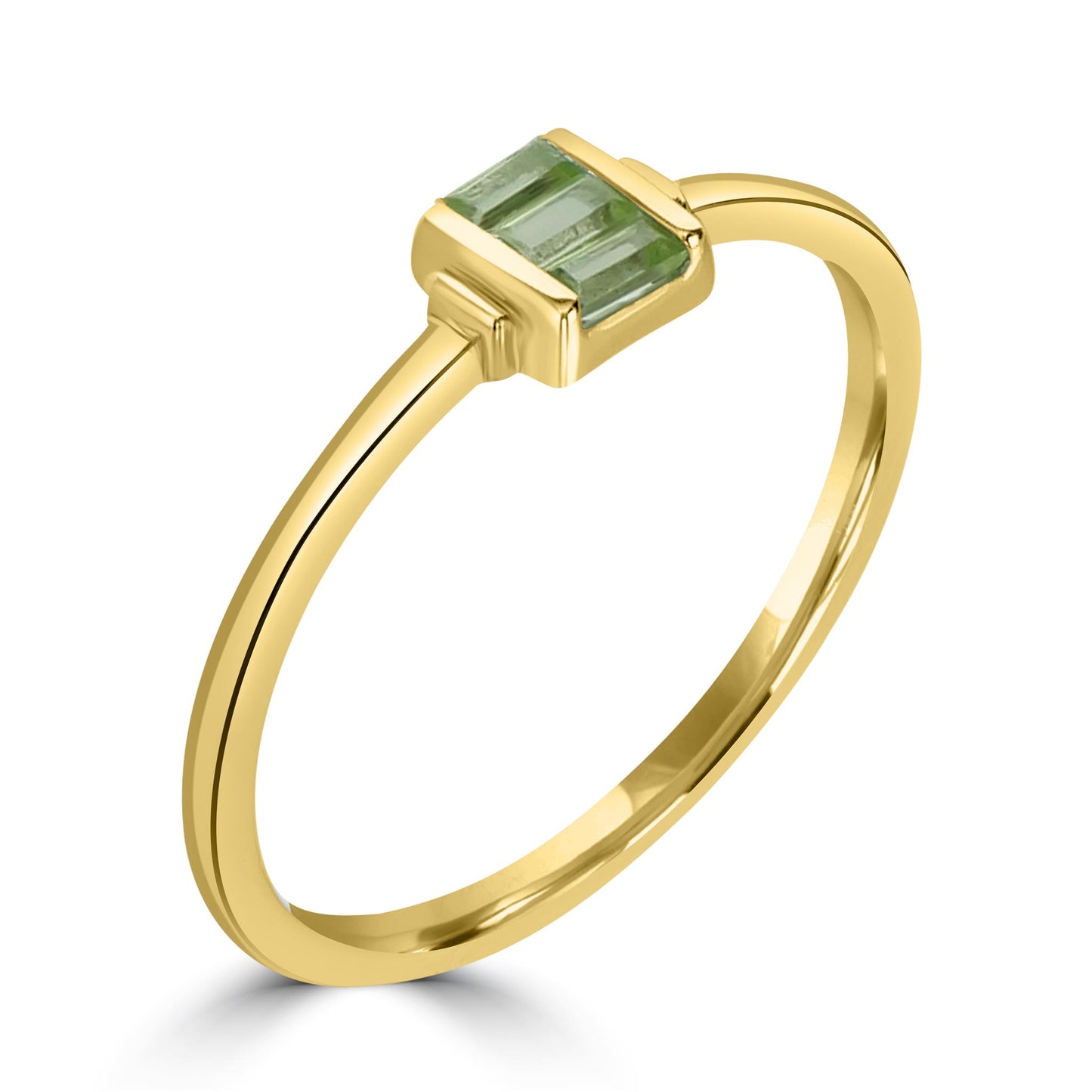 Ava 14k Gold over Sterling Silver Peridot Gemstone Stackable 3-Stone Baguette Ring