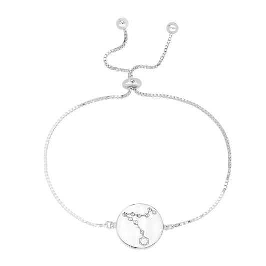 Sterling Silver Pisces Zodiac Crystal Bracelet with Adjustable Chain, 5 to 9 Inches