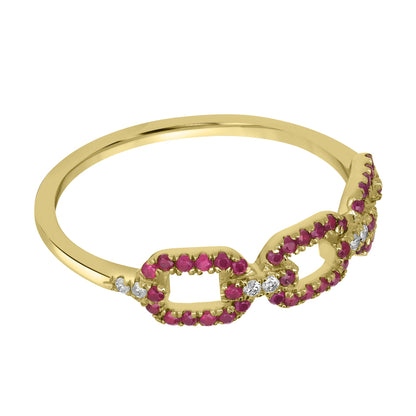 Alice 14k Gold Ruby Gemstone Link Stackable Ring