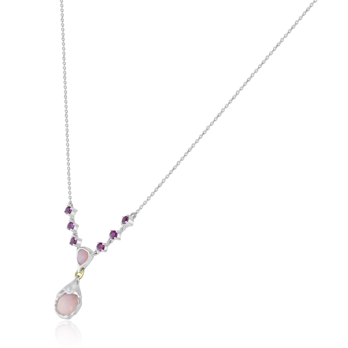 GEMISTRY Women Sterling Silver Pink Opal and Rhodolite Gemstone Drop Necklace | Birthstone Jewelry Gift for Her Birthday | Wedding | Anniversary