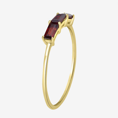 Heidi 14k Gold over Sterling Silver Garnet Gemstone Stackable 3-Stone Baguette Ring