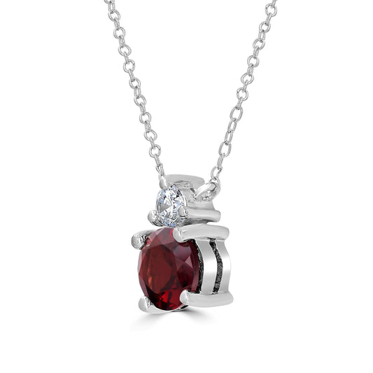 Sterling Silver Garnet and Cubic Zirconia Round Pendant Necklace, 18 Inches