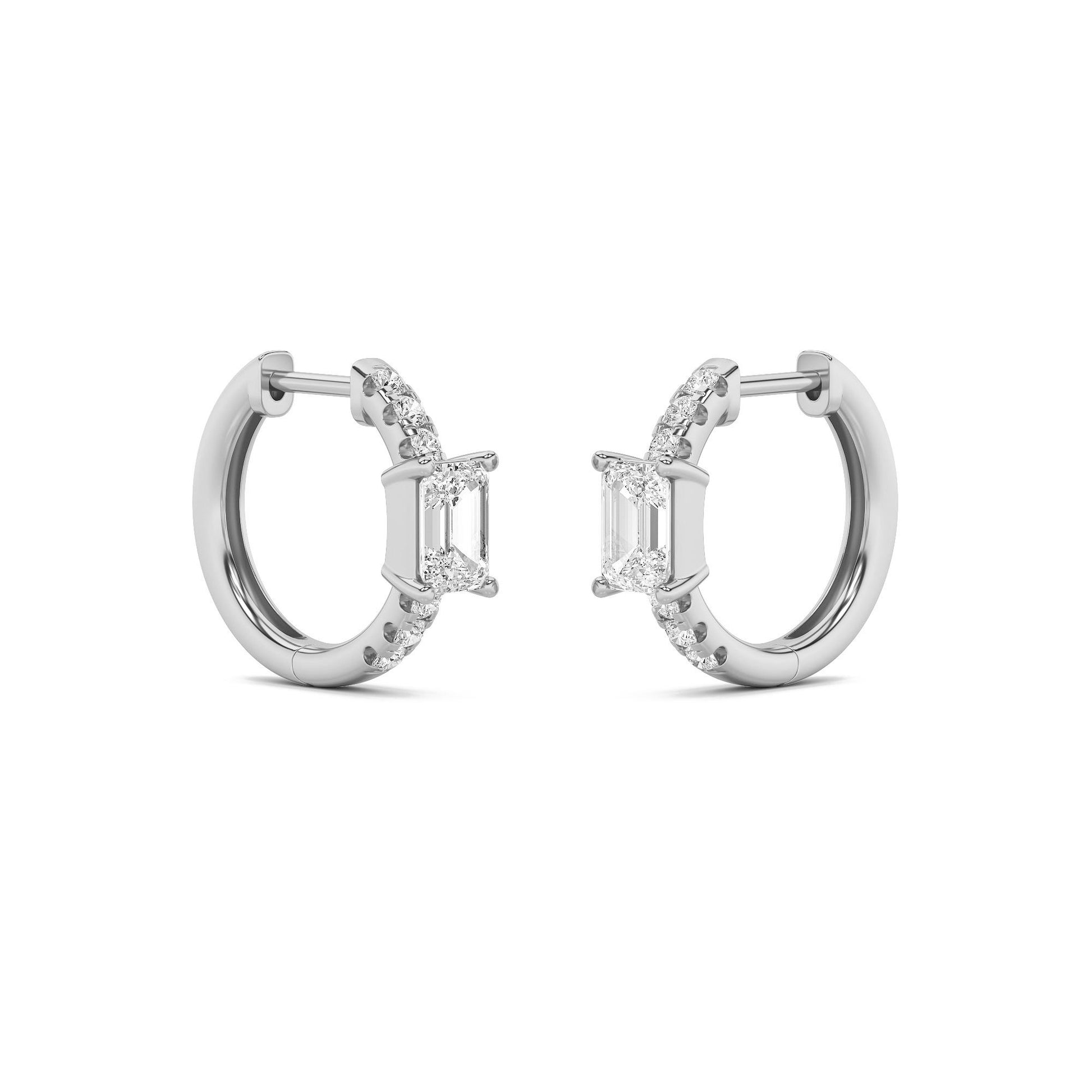 14K White Gold 1.5 CTTW Lab Grown Diamond Emerald Cut Hoop Earrings