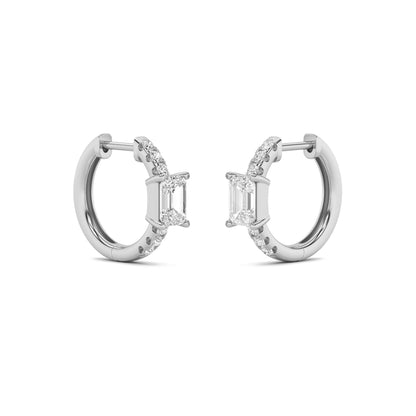 14K White Gold 1.5 CTTW Lab Grown Diamond Emerald Cut Hoop Earrings