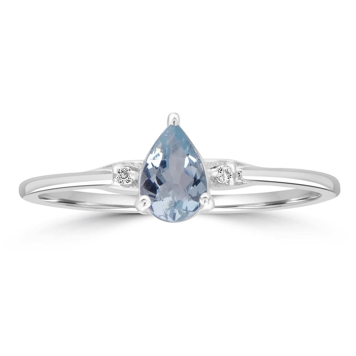 Dew Sterling Silver Aquamarine and White Topaz Gemstone Stackable Pear Ring, Sizes 6 to 8