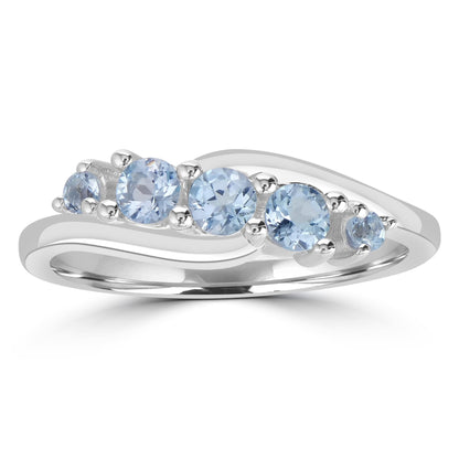 Angela Sterling Silver Aquamarine 5-Stone Wave Ring, Sizes 6 to 8