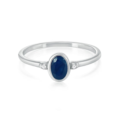 14K White Gold Oval Sapphire and White Topaz Accent Midi Ring