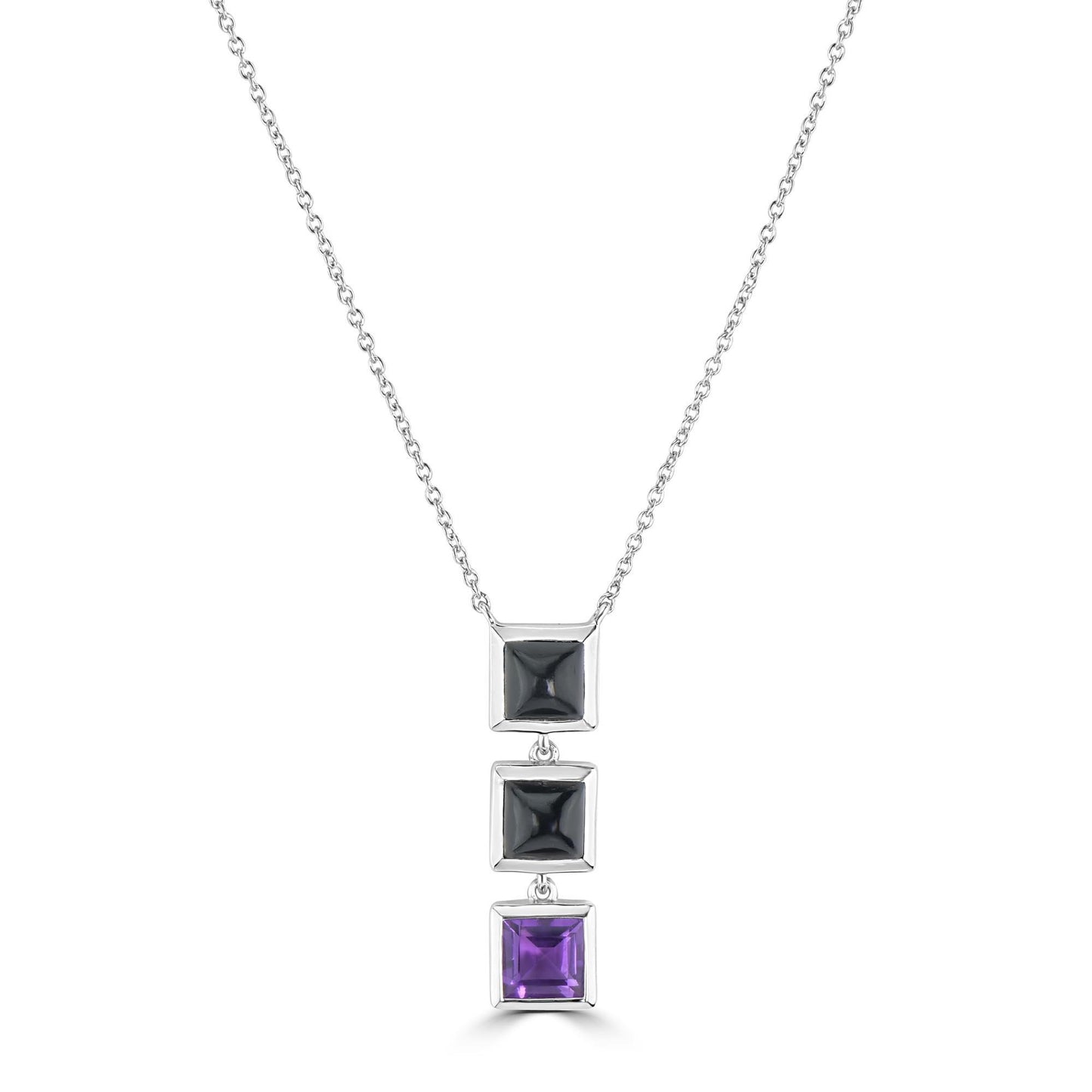 Gemistry "GG Collection Square Black Jade, Amethyst Gemstone High Polish Pendant Necklace in Sterling Silver