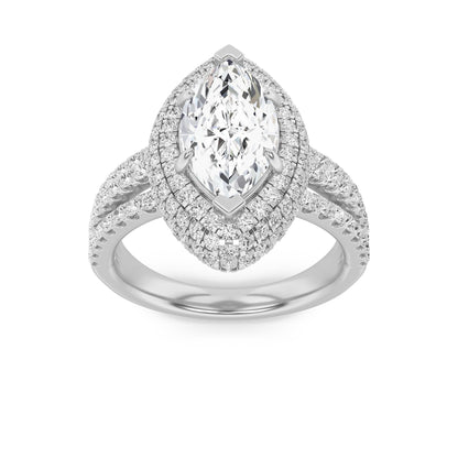 14K White Gold Lab Grown Diamond 3.0 CTTW Marquise Cut Halo Ring