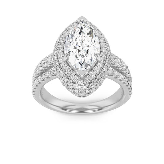 14K White Gold Lab Grown Diamond 3.0 CTTW Marquise Cut Halo Ring
