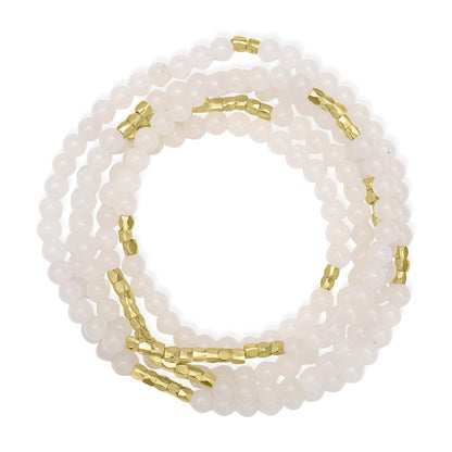 14K Gold Over Brass White Quartz Beaded Wrap Bracelet or Necklace, 35 Inches