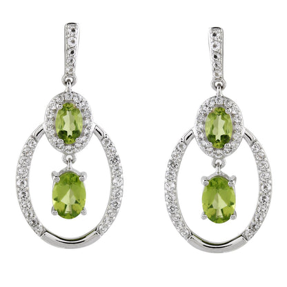 Gemistry 925 Sterling Silver Green Peridot And White Topaz Gemstone Earrings Women Birthstone Earrings Gift for Her