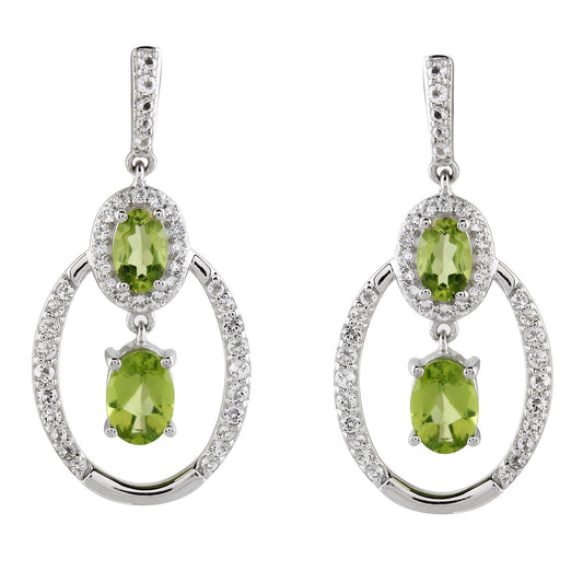 Gemistry 925 Sterling Silver Green Peridot And White Topaz Gemstone Earrings Women Birthstone Earrings Gift for Her